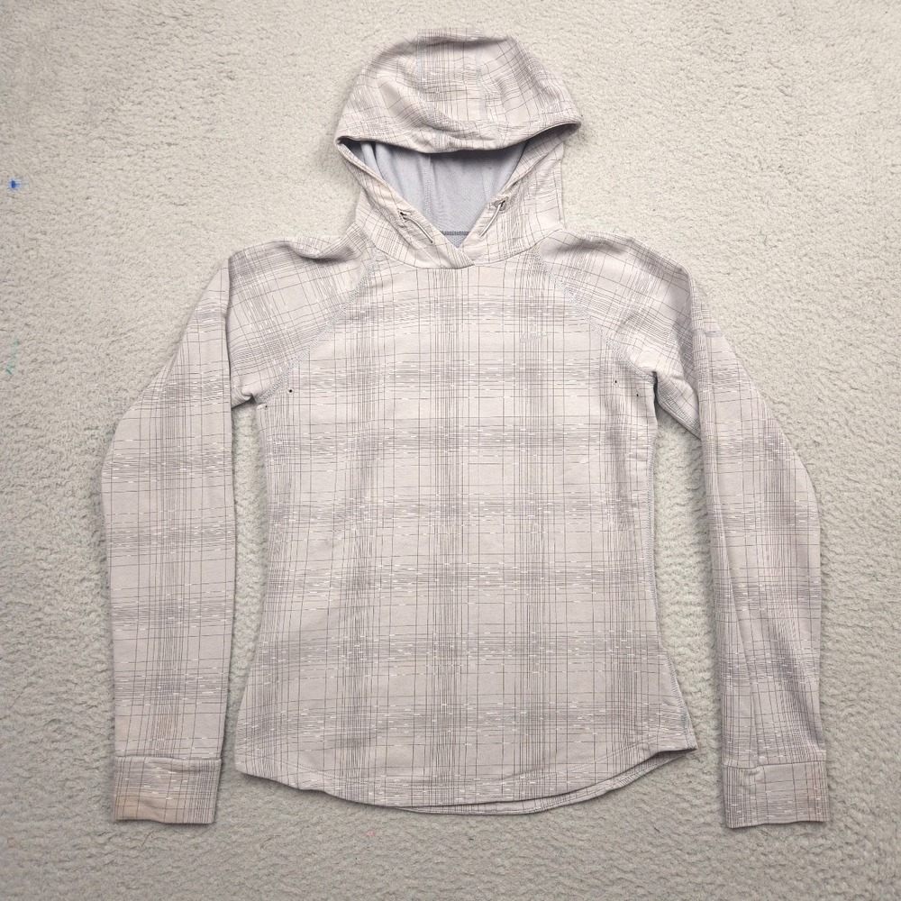 Nike Women Small Dri-FIT Running Hoodie Gray Plaid Thumbholes Vent Zip Pocket